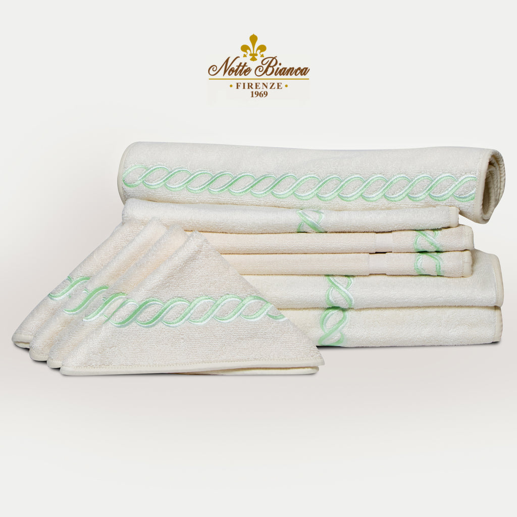 Towel Set Chain Embroidery 10 Piece with Pistachio embroidery
