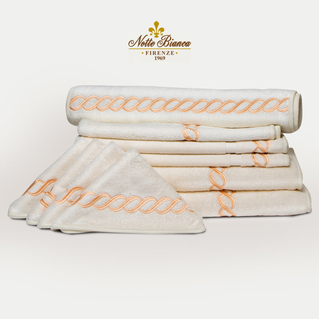 Towel Set Chain Embroidery 10 Piece with Peach embroidery