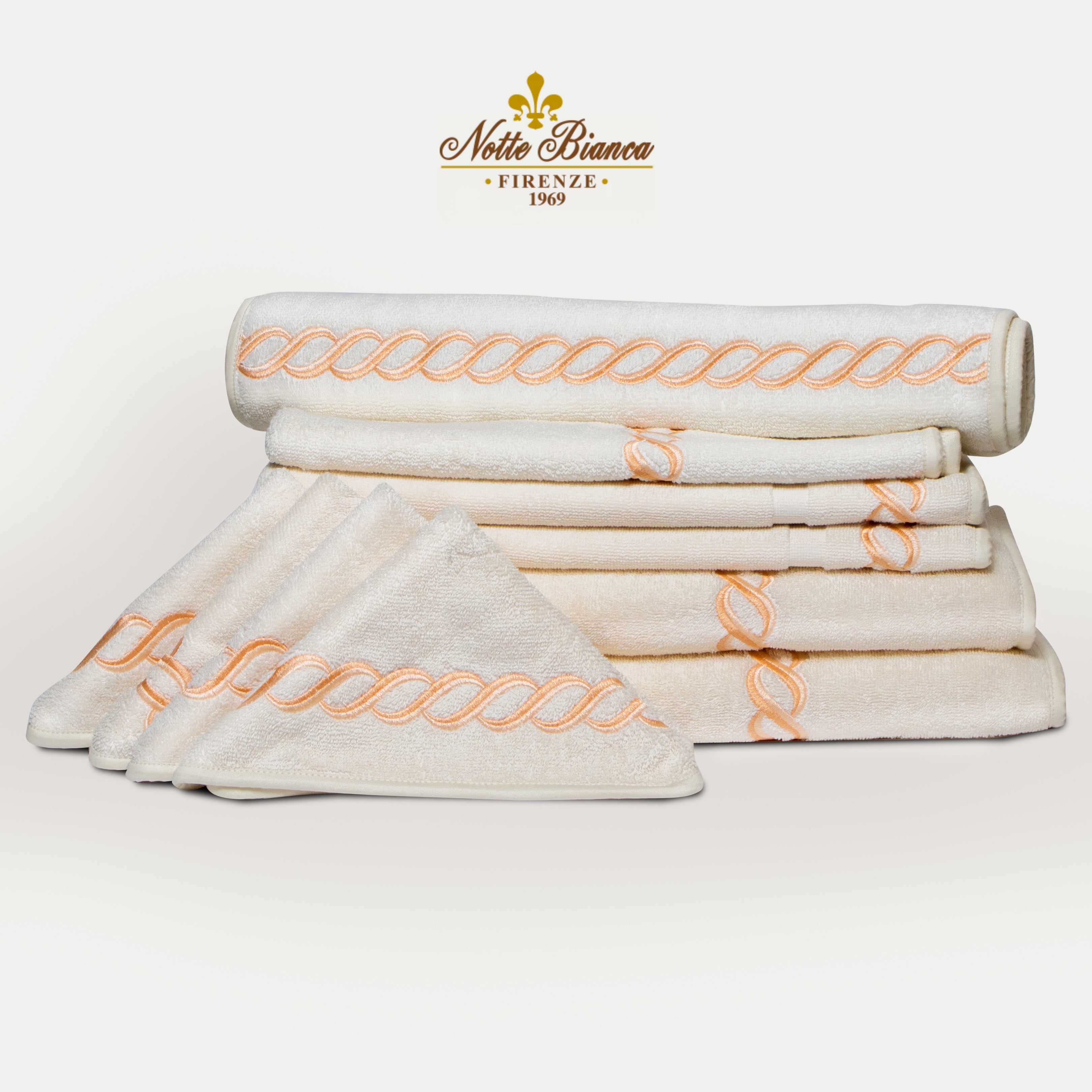 Towel Set Chain Embroidery 10 Piece with Peach embroidery