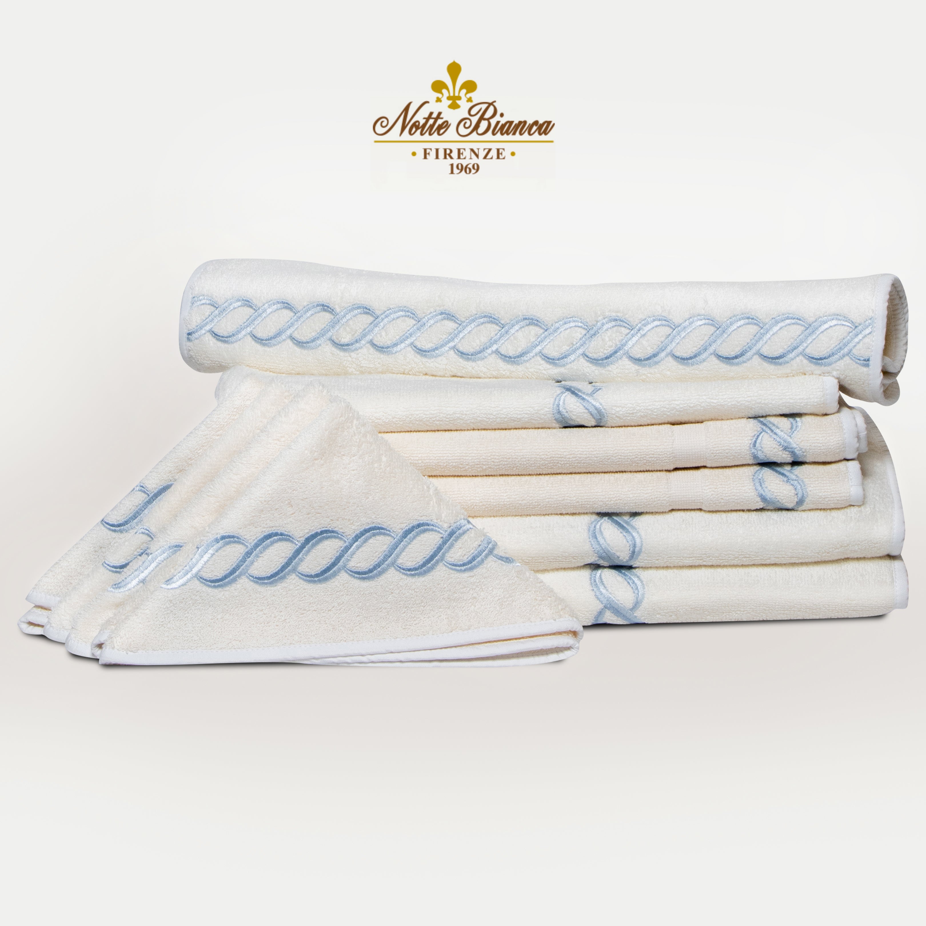 Towel Set Chain Embroidery 10 Piece with Light Blue embroidery
