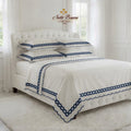 Chain Dark Blue/White Color Embroidery Bedsheet Set
