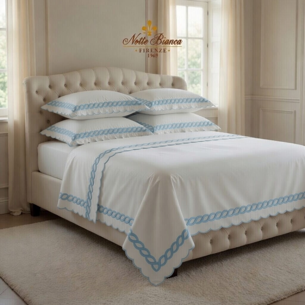 Chain Baby Blue Color Embroidery Bedsheet Set