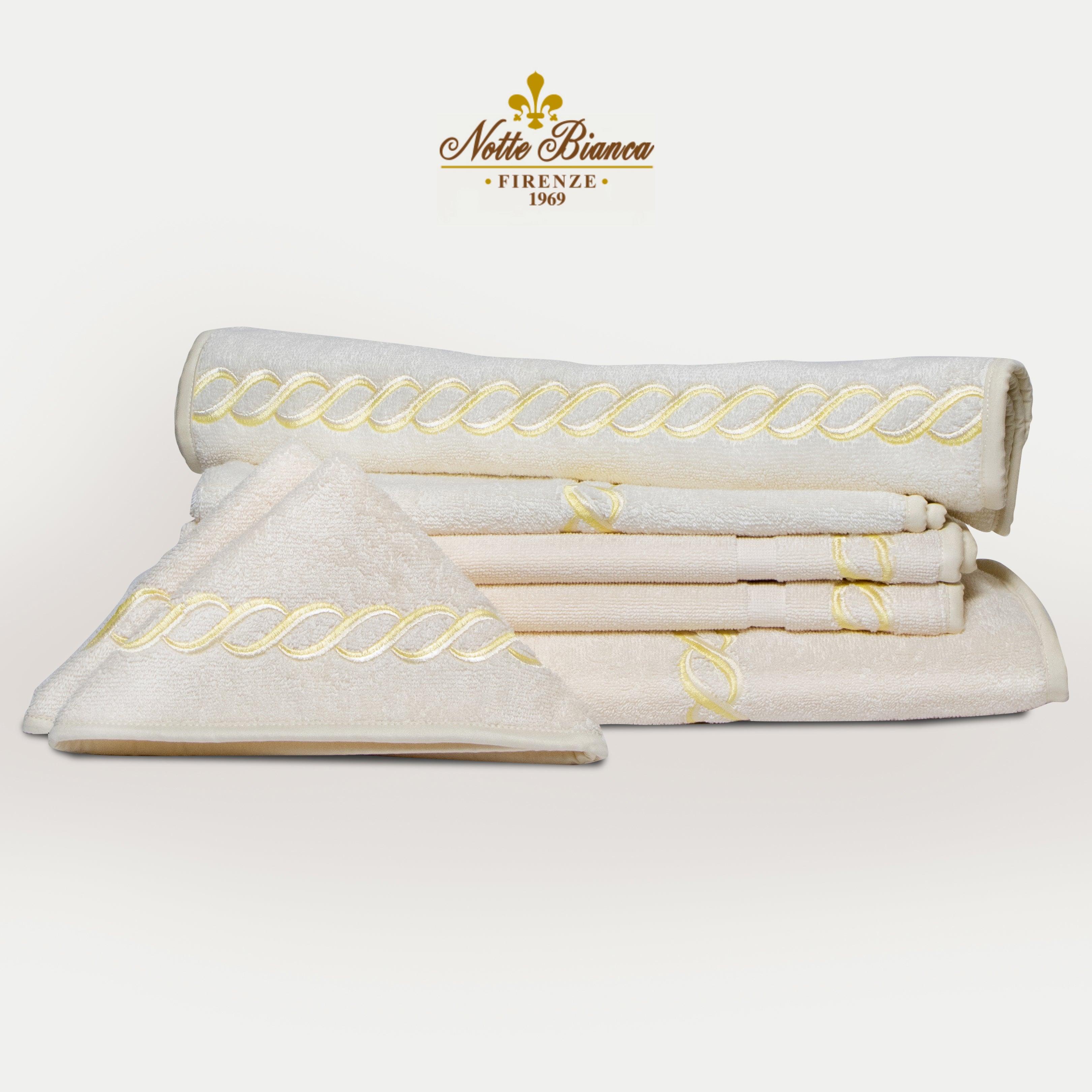 Towel Set  Chain Embroidery 10 Piece with Yellow embroidery