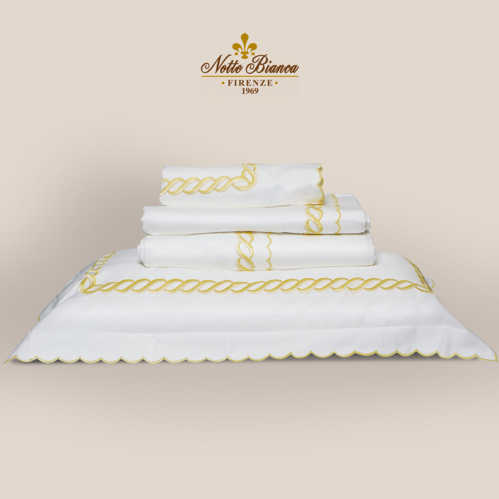 Chain Yellow Color Embroidery  Bedsheet Set