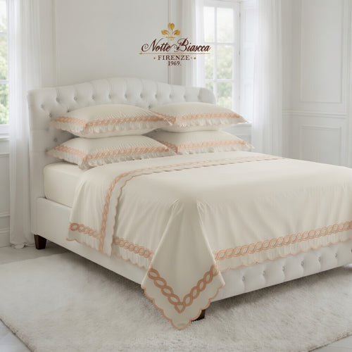 Chain Peach Color Embroidery Bedsheet Set