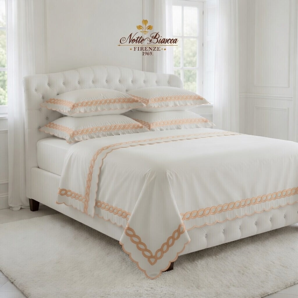 Chain Peach Color Embroidery Bedsheet Set
