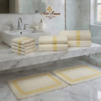 Towel Set  Chain Embroidery 10 Piece with Yellow embroidery