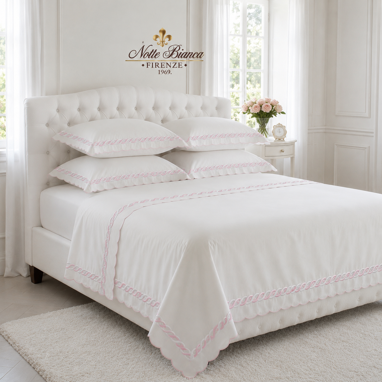 Chain Pink Color Embroidery Bedsheet Set