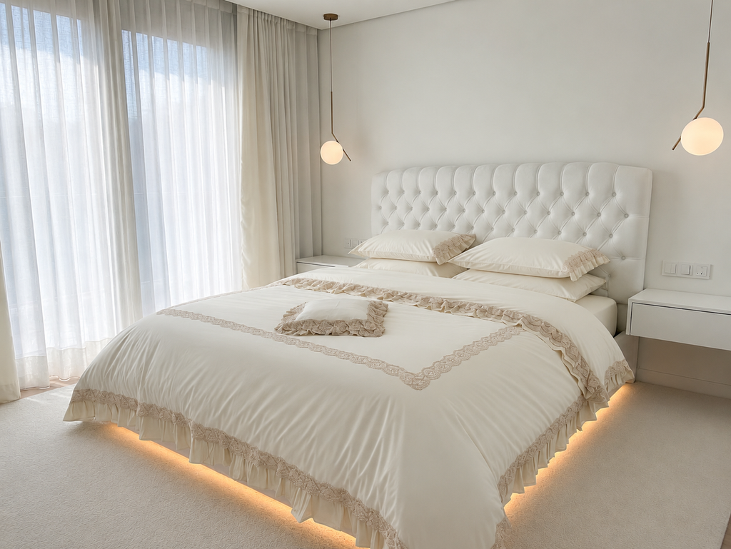 Rosalie Lace Bedsheet Set Pistachio+Lace Off-White