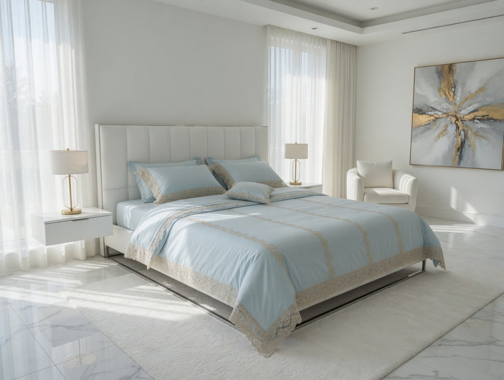 Sand Lace Bedsheet Set Blue 2631 Gold