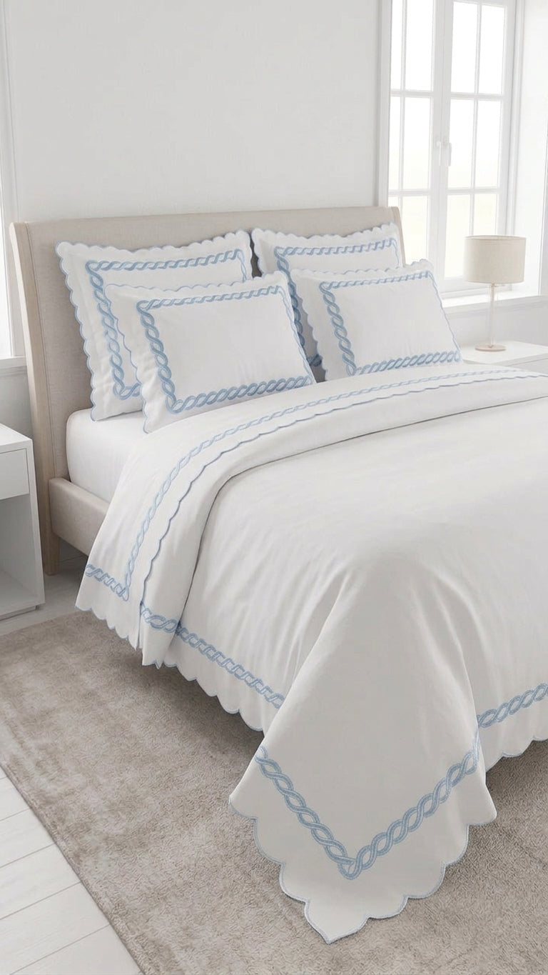 Chain Baby Blue Color Embroidery Bedsheet Set