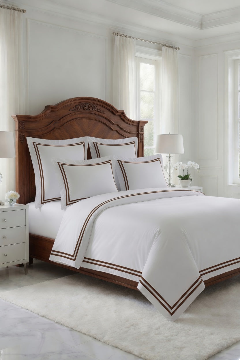 2 Line Brown / White Bedsheet Set