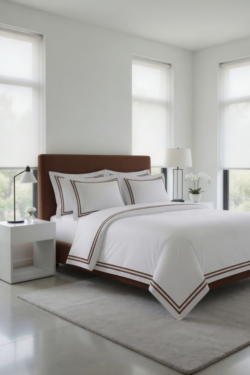 2 Line Brown / White Bedsheet Set