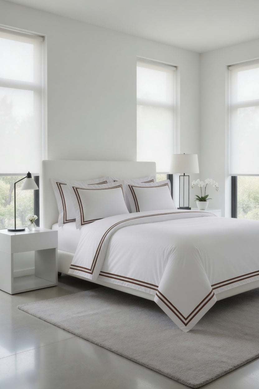 2 Line Brown / White Bedsheet Set