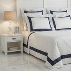 Stripe Applique Navy Blue/White Bedsheet Set