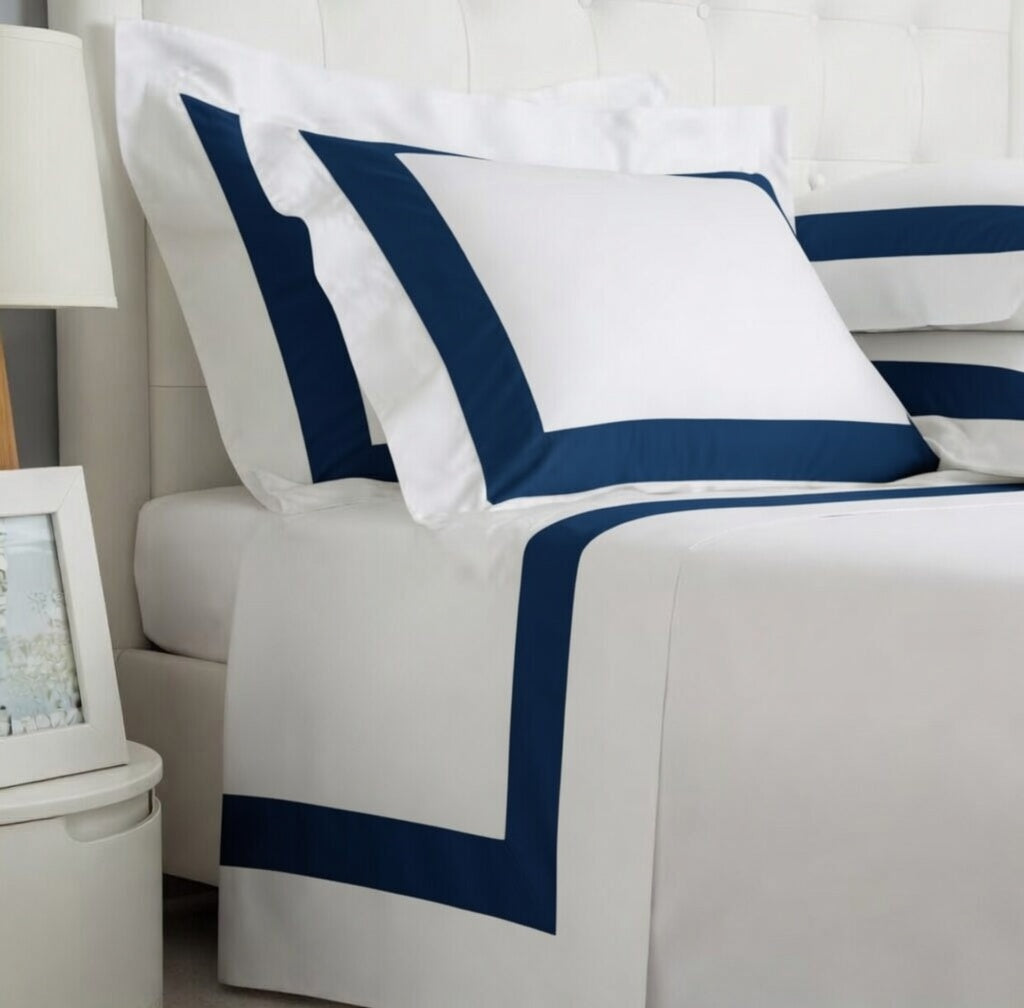 Stripe Applique Navy Blue/White Bedsheet Set