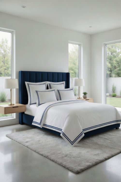 2 Line Navy Blue / White Bedsheet Set