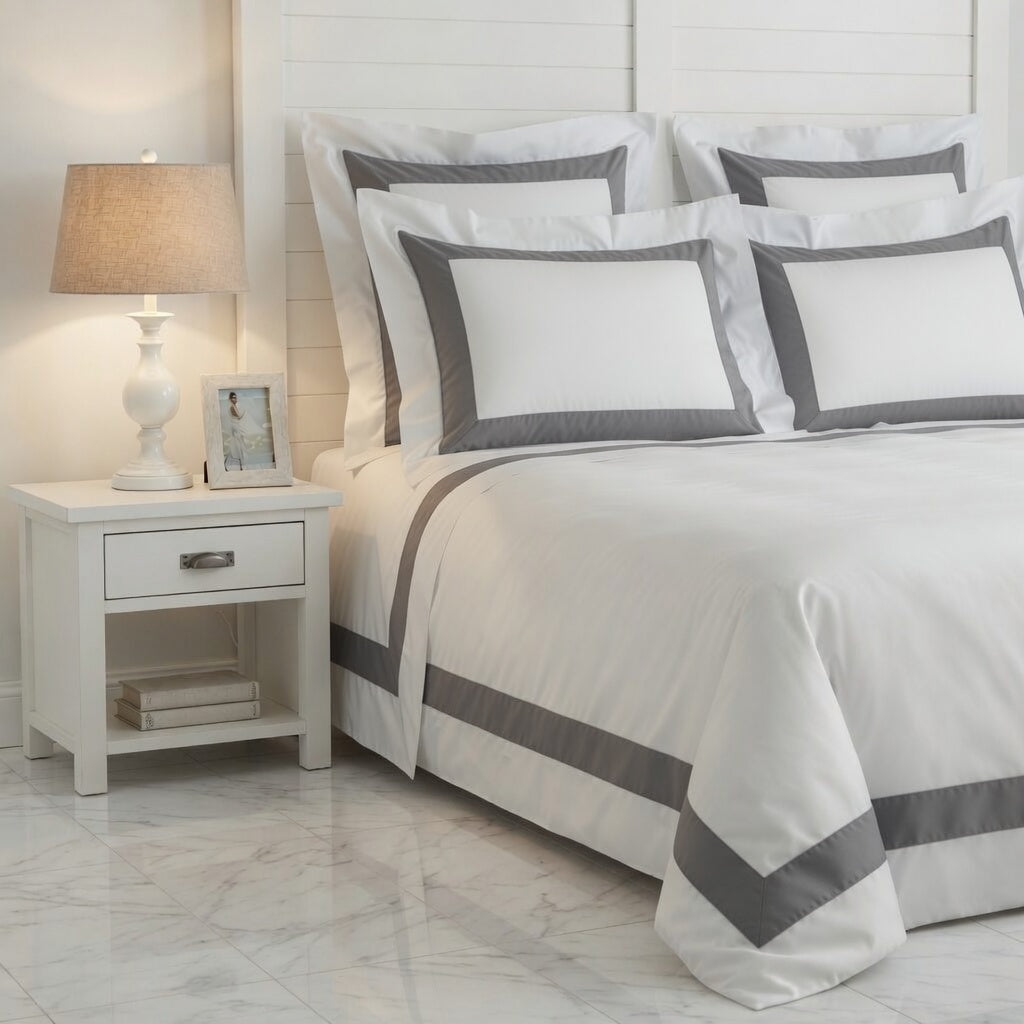 Stripe Applique Grey /White Bedsheet Set
