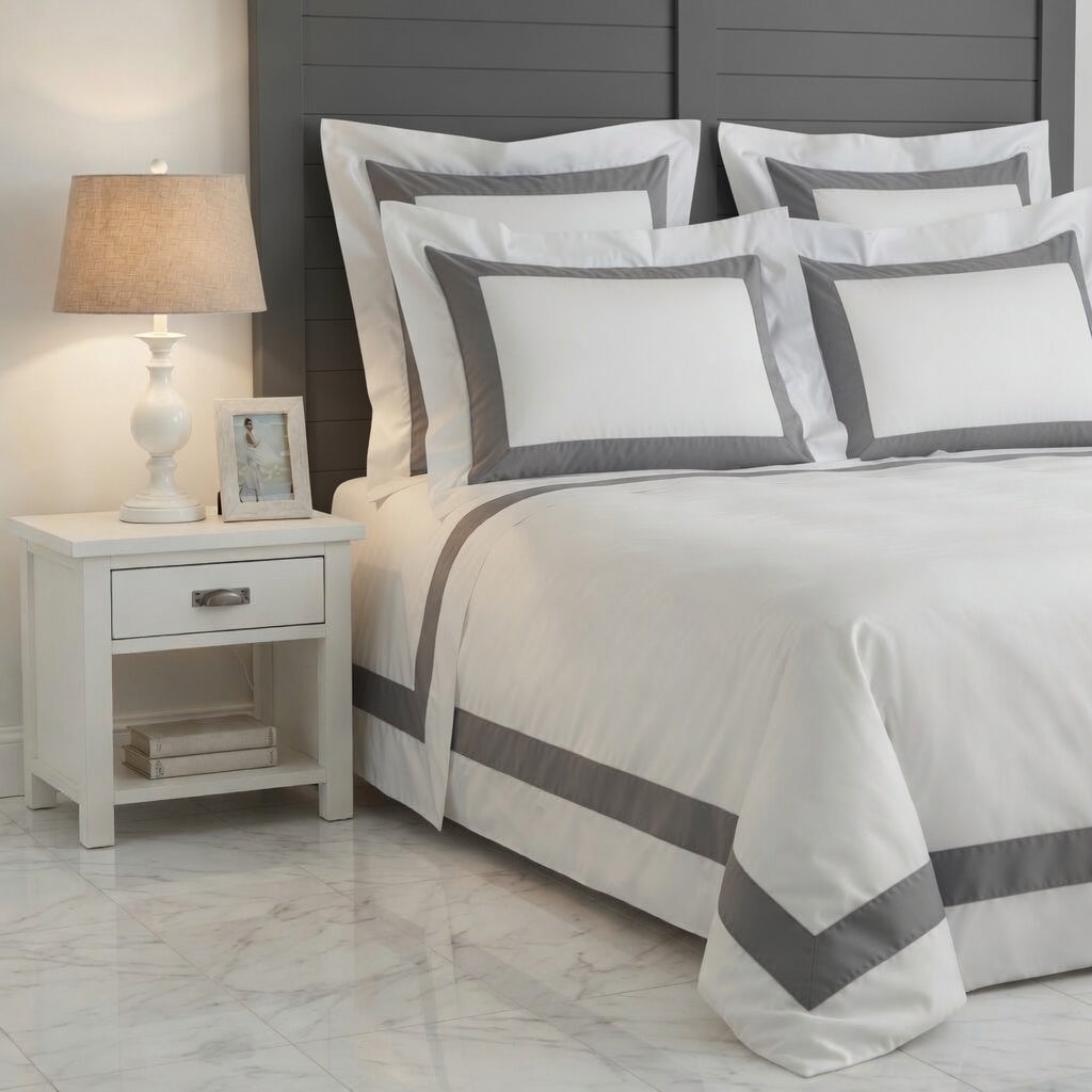 Stripe Applique Grey /White Bedsheet Set