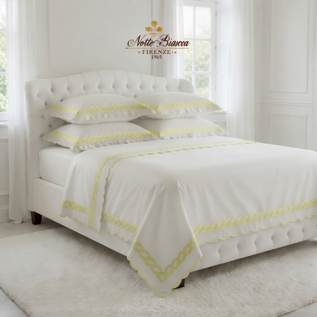 Chain Yellow Color Embroidery  Bedsheet Set