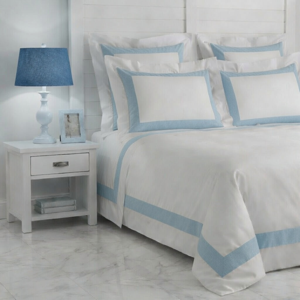 Stripe Applique Baby Blue /White Bedsheet Set