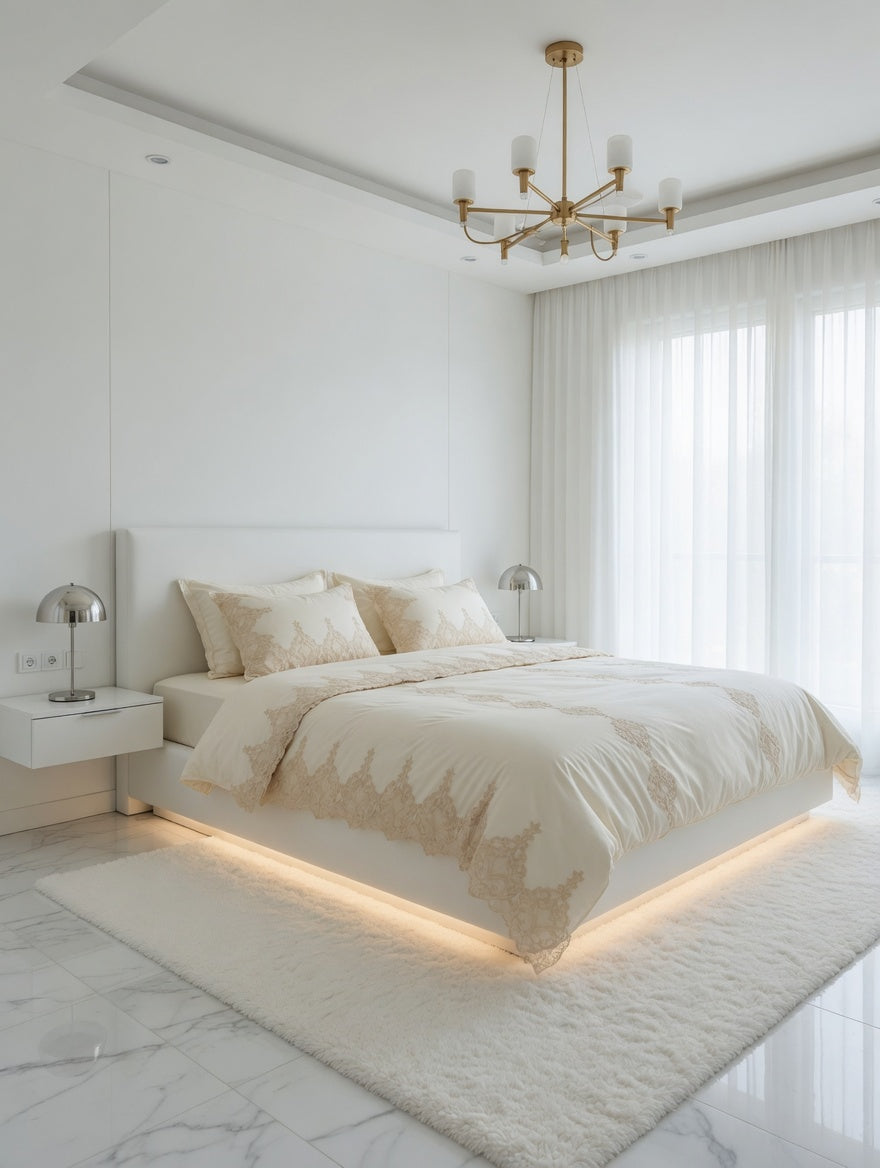 Cora Line 2 Lace Bed Sheet Set Off-White+Beige Lace Line