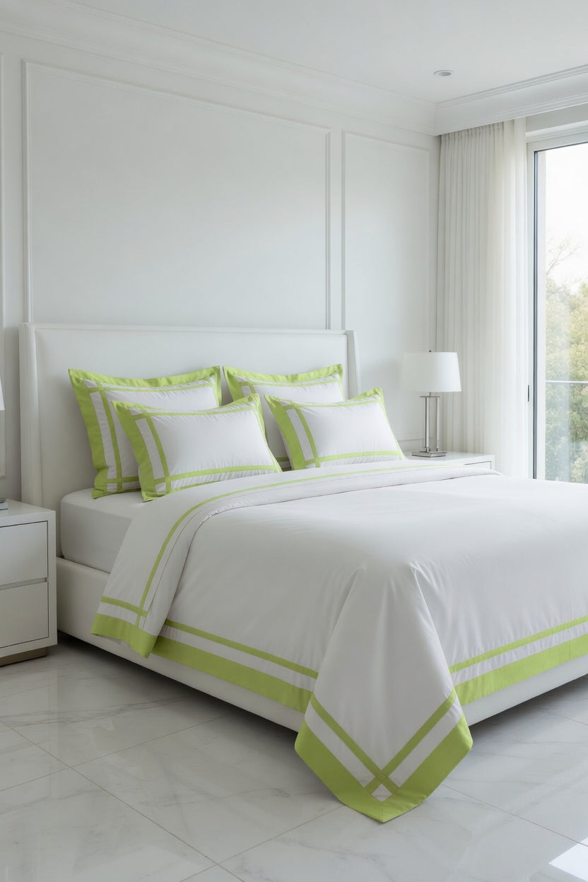 Border Pistachio /White Bedsheet Set