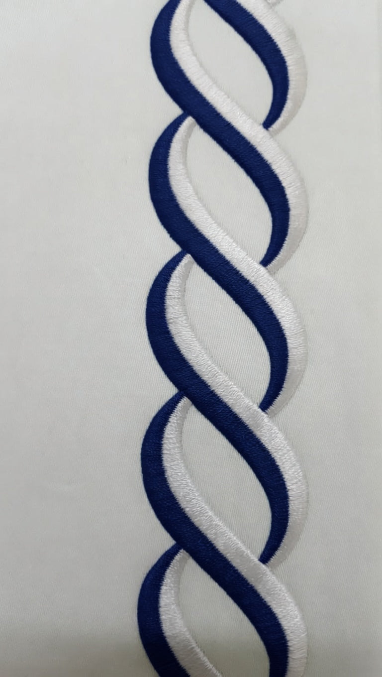 Chain Dark Blue/White Color Embroidery Bedsheet Set