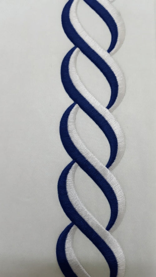 Chain Dark Blue/White Color Embroidery Bedsheet Set