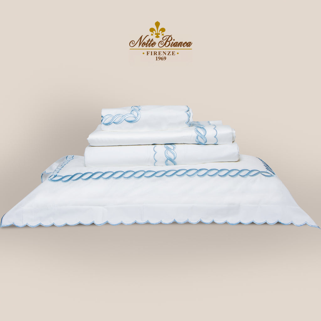 Chain Baby Blue Color Embroidery Bedsheet Set