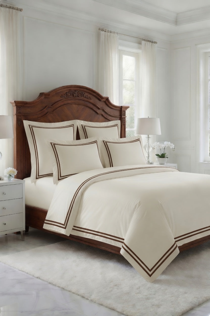 2 Line Brown / Off-White Bedsheet Set