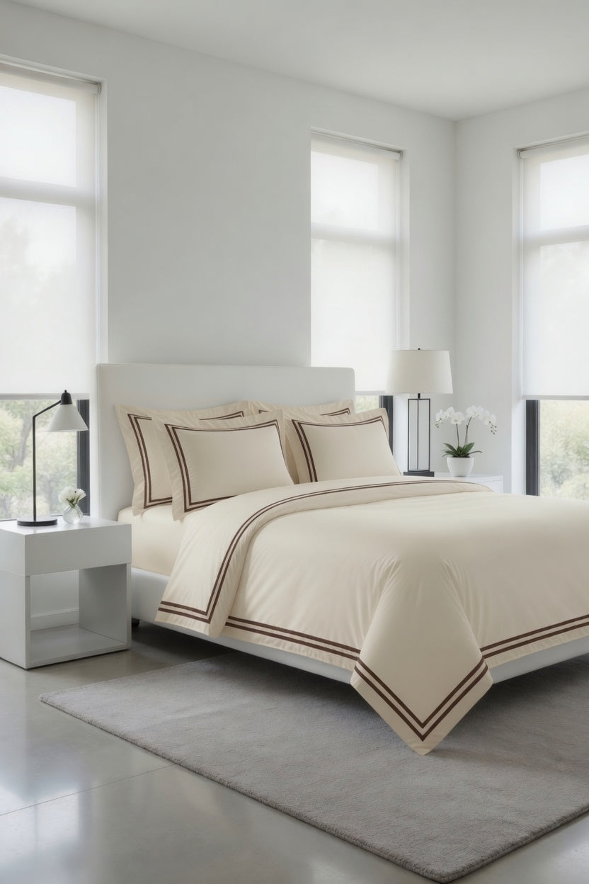 2 Line Brown / Off-White Bedsheet Set