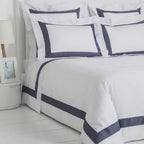 Stripe Applique Navy Blue/White Bedsheet Set