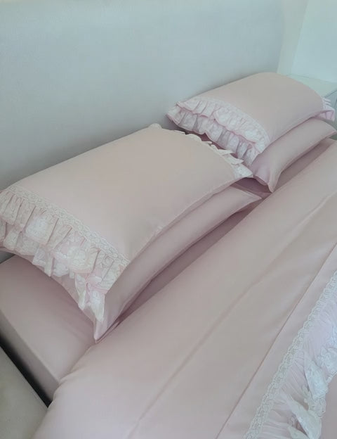 Paula Lace Bedsheet Set Pink & Off white