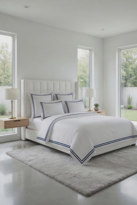 2 Line Navy Blue / White Bedsheet Set