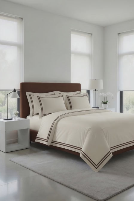 2 Line Brown / Off-White Bedsheet Set
