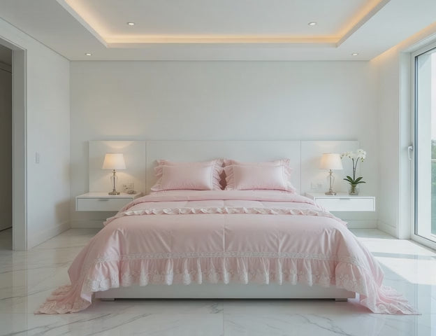 Paula Lace Bedsheet Set Pink & Off white