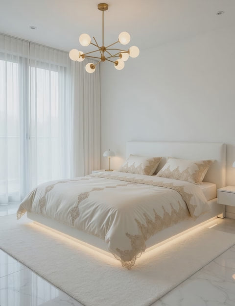 Cora Line Lace Bed Sheet Set Off-White+Gold Lace Line
